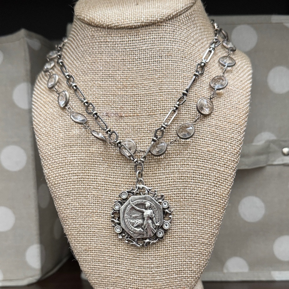 Silver Antique-Style Coin Pendant Necklace - Women's Jewelry